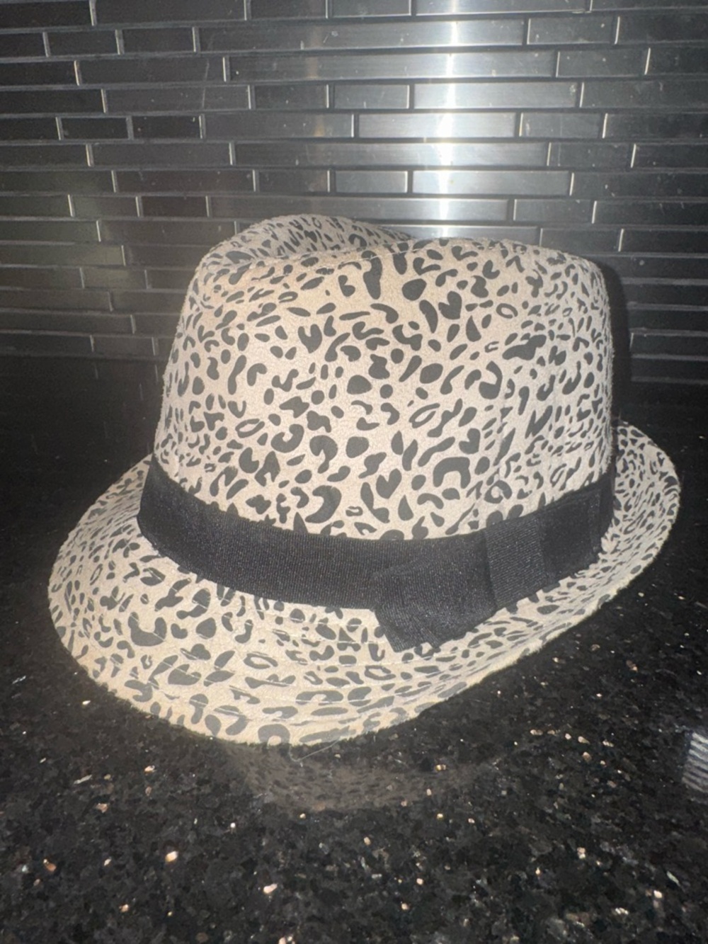 Nicole by Nicole Miller Leopard Print Fedora with Black Band